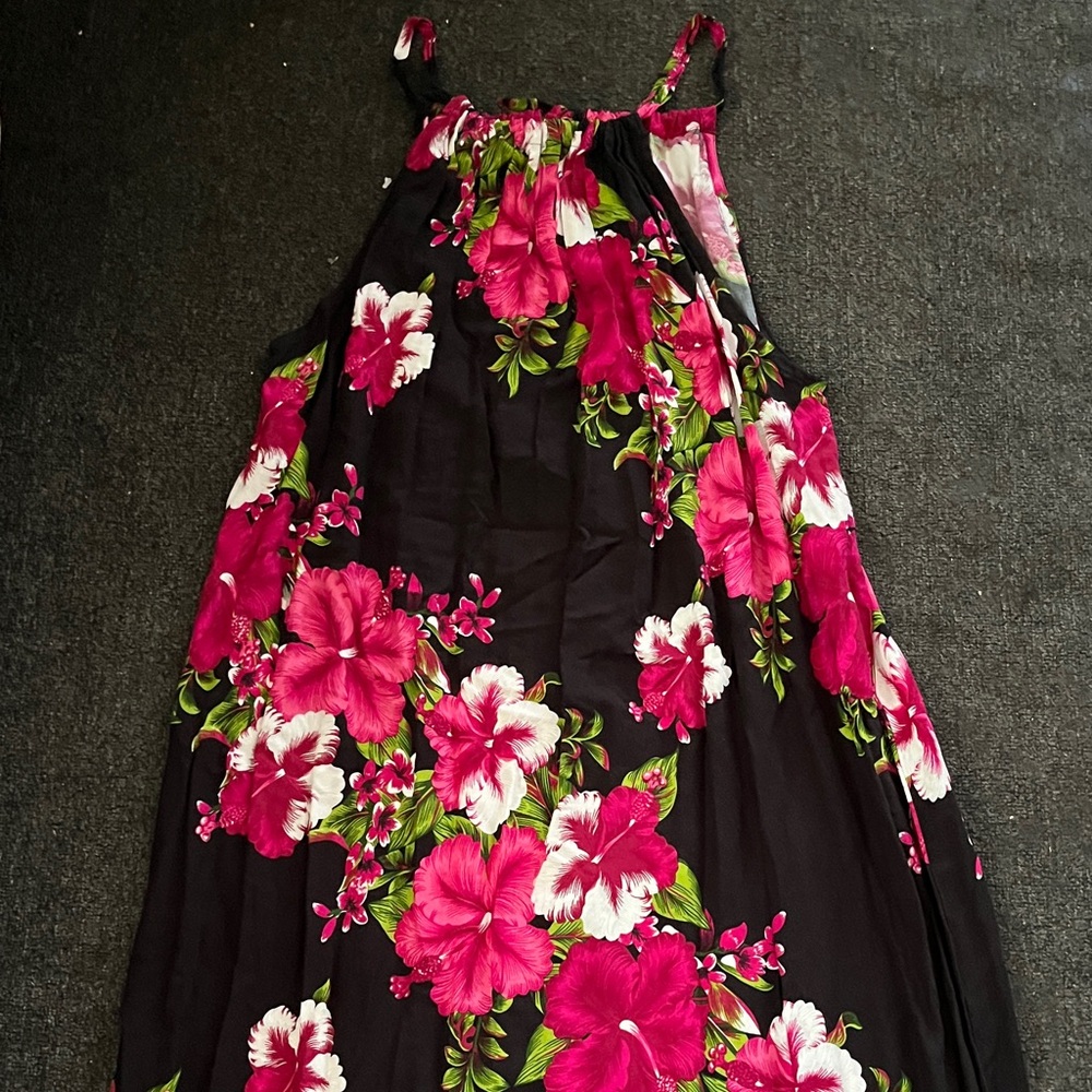 Black Maxi Dress with Pink Floral Print